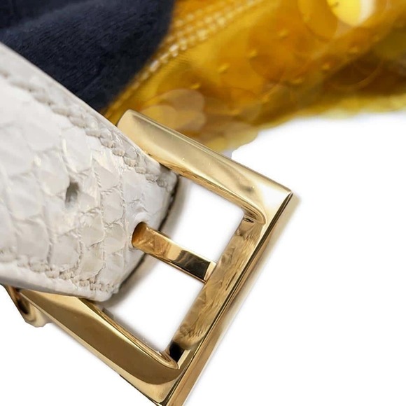 Fendi Baguette Sequin Satin Python Shoulder Bag White - Picture 9 of 12